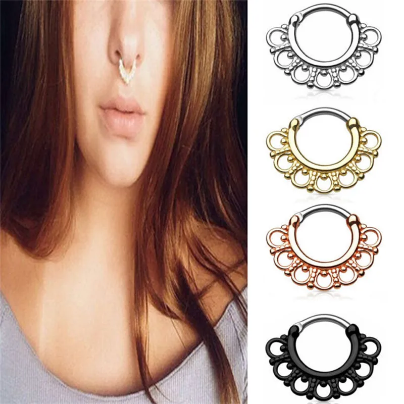 1 шт. Пирсинг Кольца для носа ювелирные изделия тела розовое золото черный