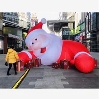 Personalized 5/6/8 Meters width LED lighted Inflatable Santa Claus / Inflatable Santa on Roof with blower for Decoration