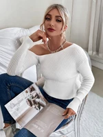 cropped pullover sexy white knit bottoming sweater autumn 2021 women cloting off shoulder short sweater spring lady office top
