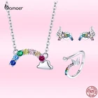 Bamoer 2021 Новый Летний изысканный вечерние набор украшений для женщин из стерлингового серебра 925 пробы Радужное ожерелье серьги-бабочки кольцо GXR730