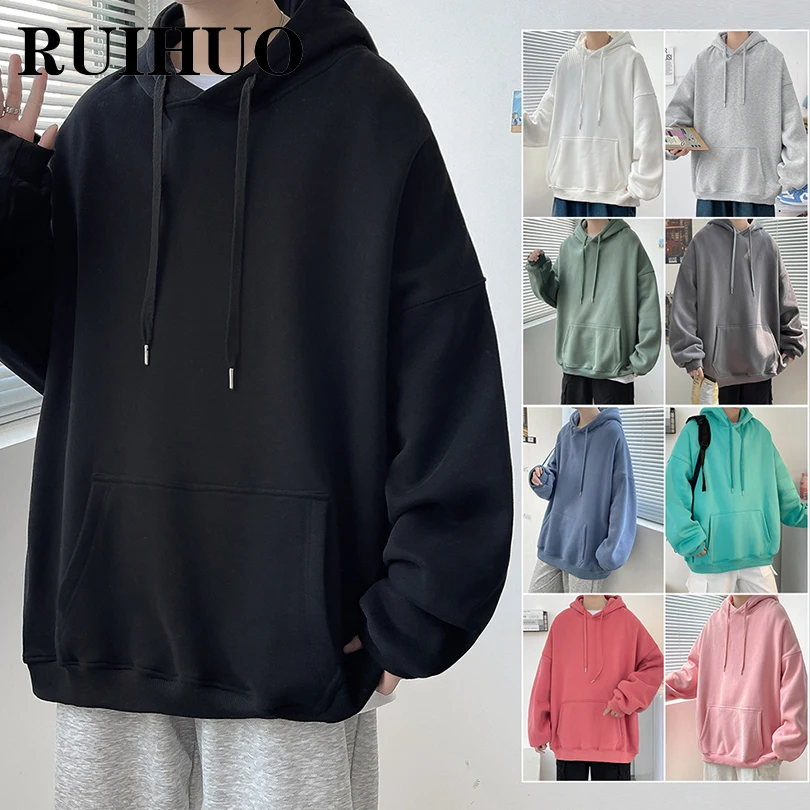 

RUIHUO Harajuku Fashion Clothes For Men Hoodie Black Pullover Tops Streetwear Vintage Clothes Hip Hop 3XL 2022 Spring New