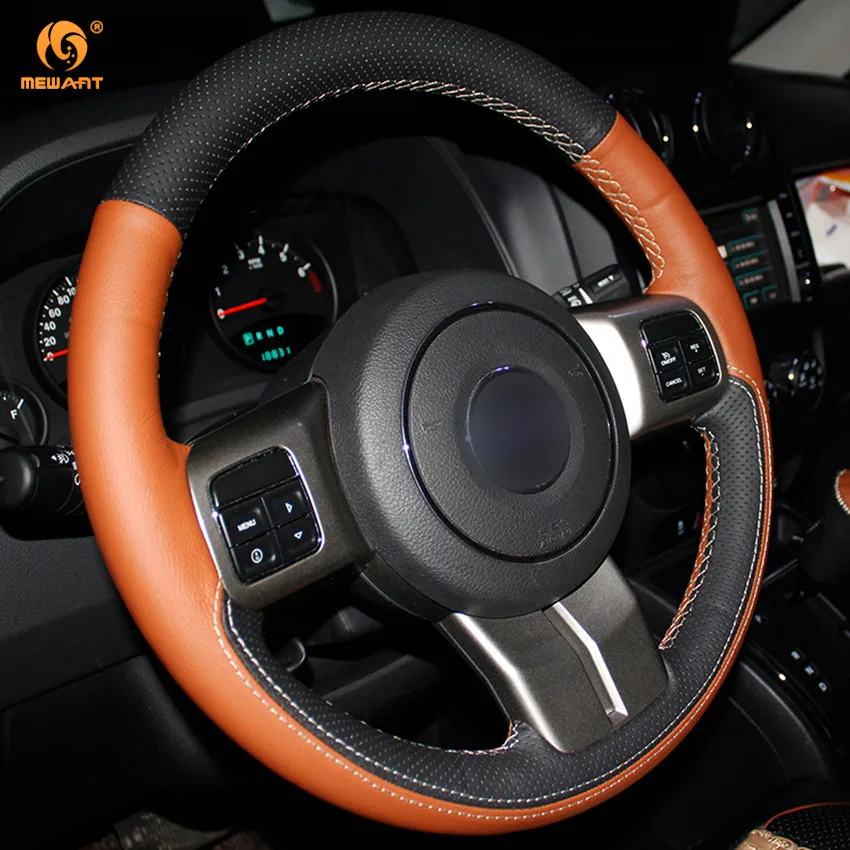 Чехол на руль автомобиля MEWANT из натуральной кожи черного и коричневого цвета для