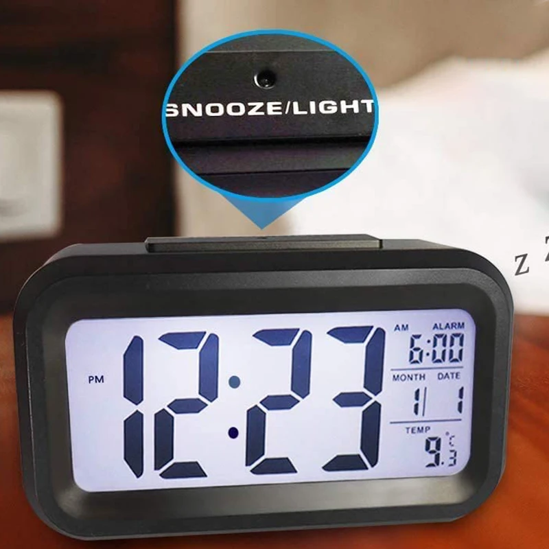 Alarm Clock LED Display Digital Snooze Night Light Battery With Date Calendar Temperature | Дом и сад