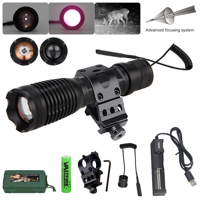 

Tactical Zoomable IR Night Vision Torch 940nm Infrared Radiation Hunting Flashlight +Rail Scope Mount+18650 Battery