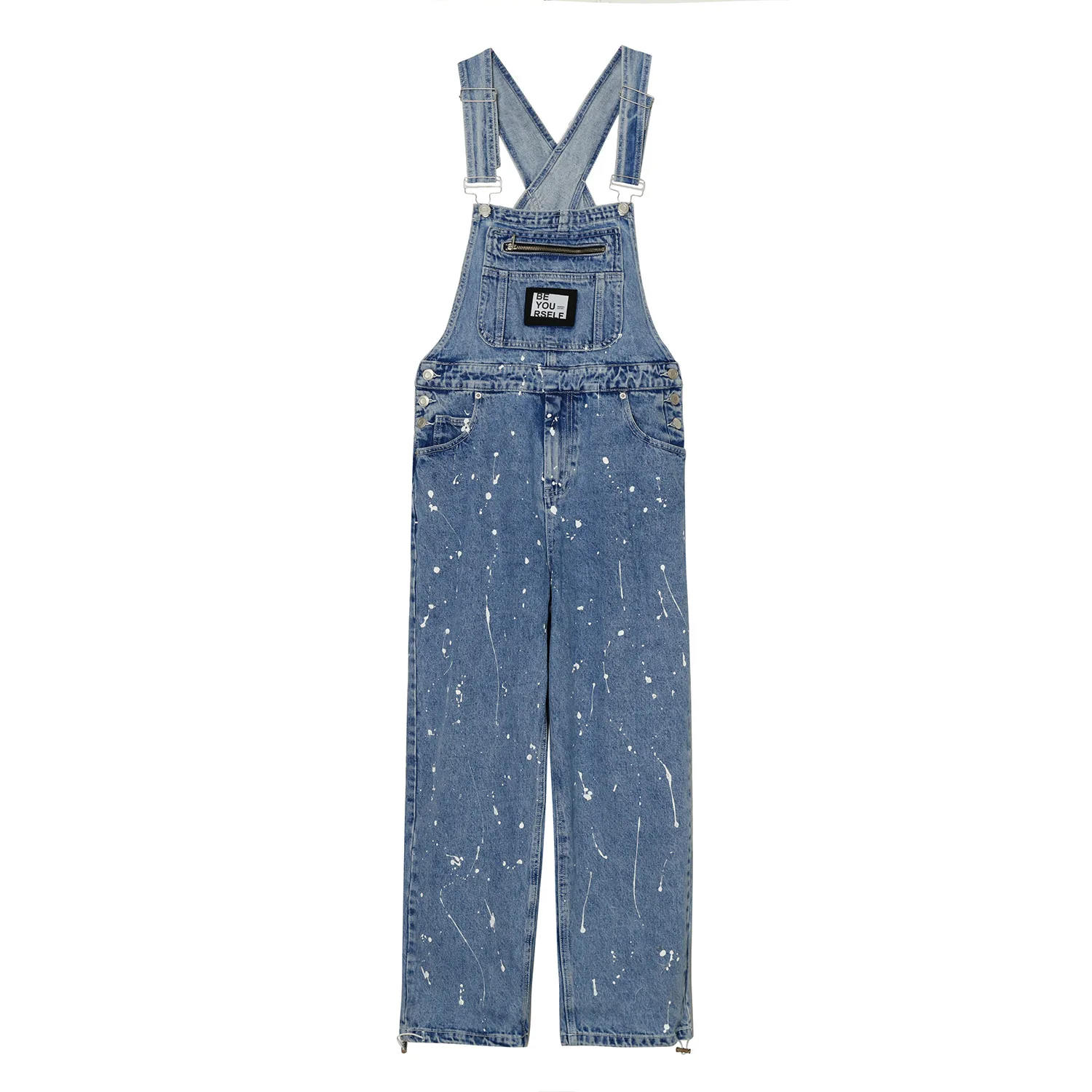 

MTL men's clothing - 2021 summer new fashion brand men's and women's same loose wash old splash ink denim suspenders men's