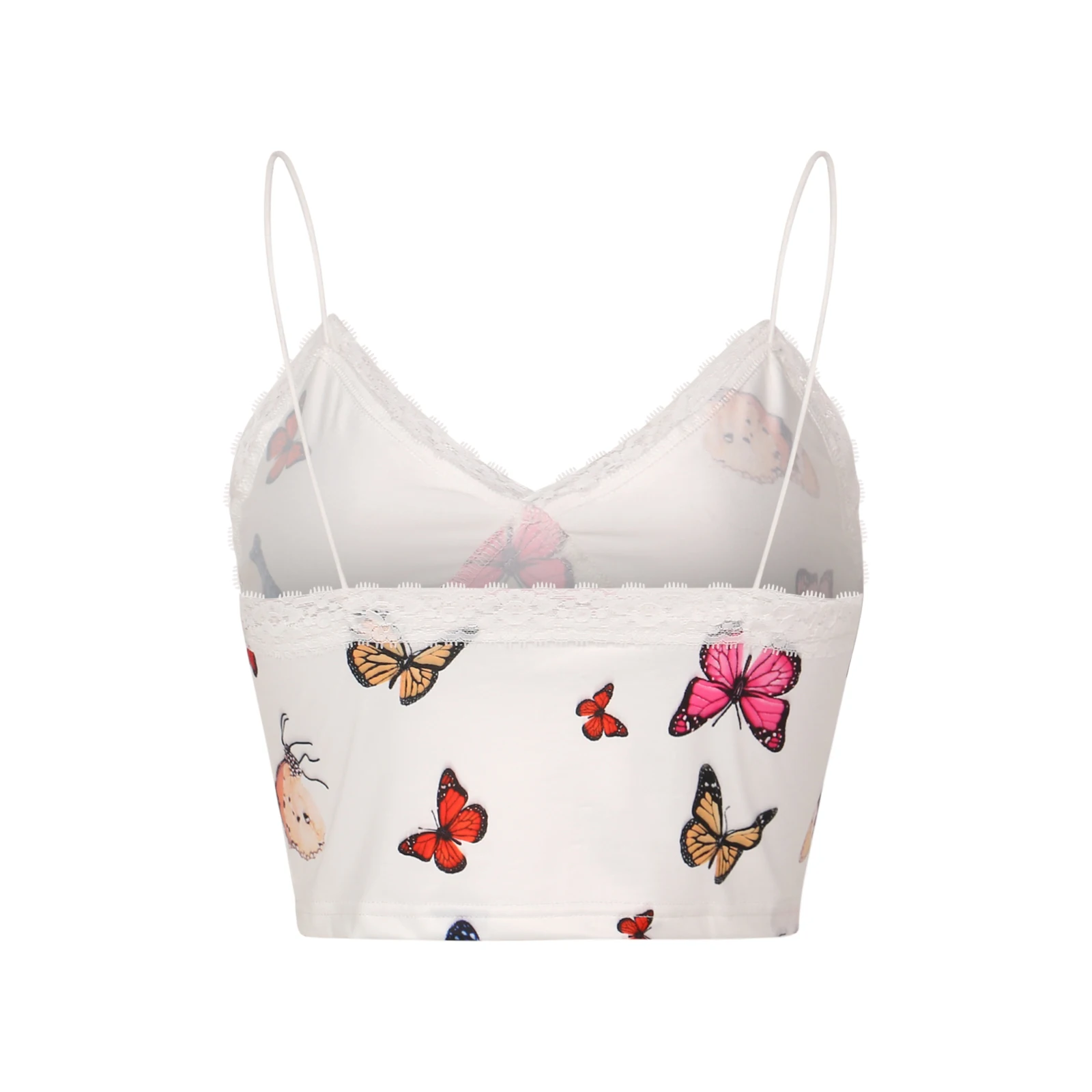 

Girls Summer Sexy V-neck Camisole, Ladies Lace Splicing Butterfly Printing Sleeveless Midriff-baring Top for Dating Shopping