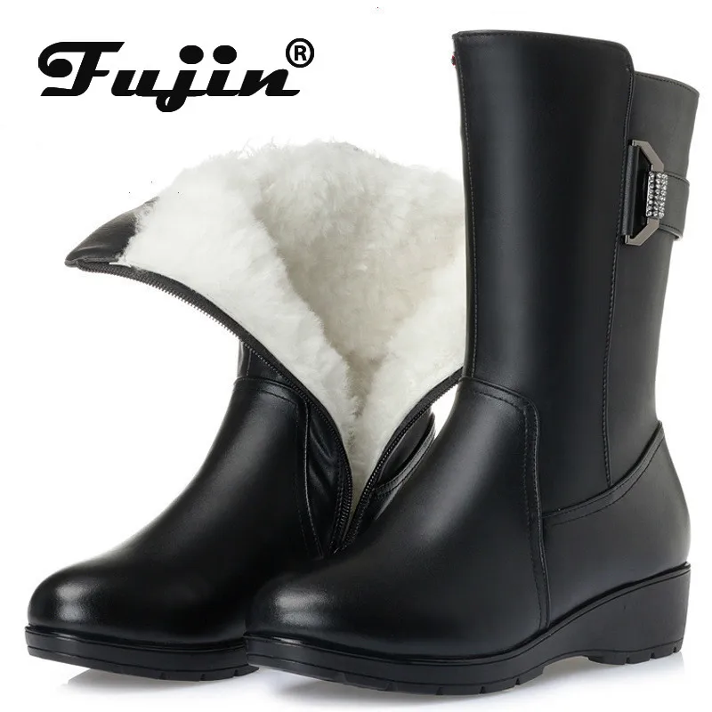 Fujin/теплые шерстяные женские зимние ботинки на плоской подошве Теплая обувь меху
