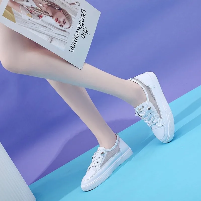 Women Genuine Leather Sneakers White Casual Shoes Fashionable Comfortable Vulcanized Shoe Woman Lace-up Flats Autumn Sneaker