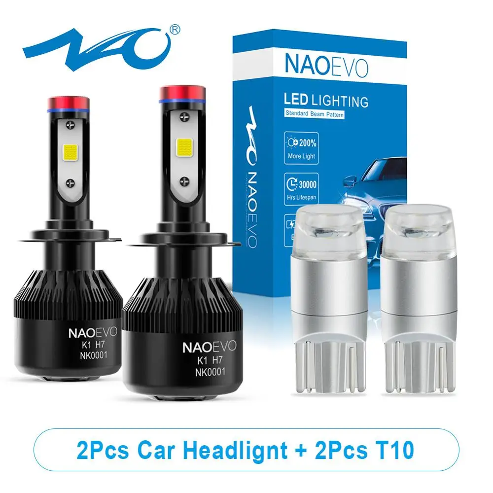 Автомобильная лампа NAO H7 H4 светодиодный фонарь W5W H11 H11B HB4 H8 HB3 H9 H13 H8B H9B 9008 фара H1 H3 9012