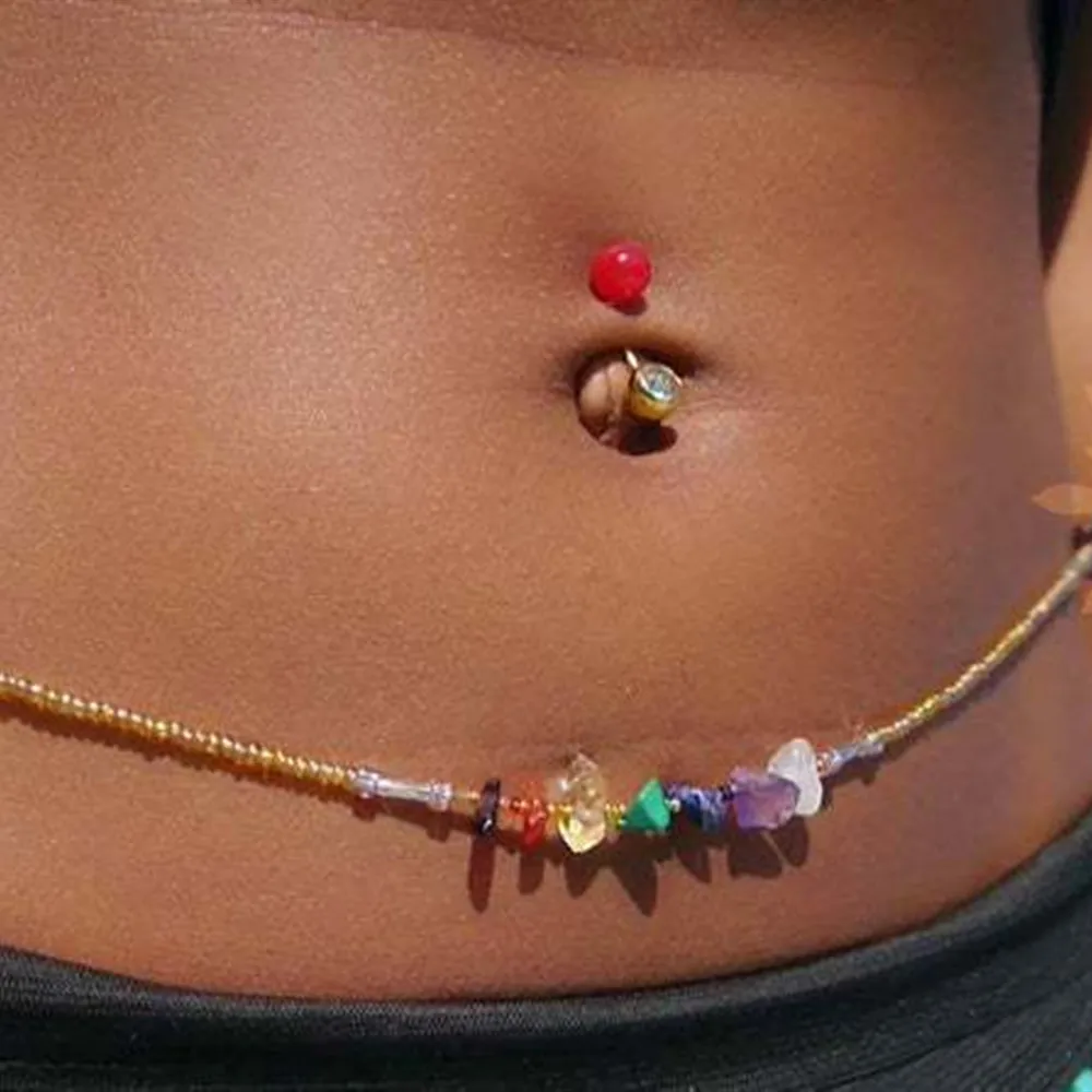 

2020 Handmade Colored Stone Bead Waist Body Chain Belt Jewelry for Women Summer Beach Bikini Belly Chain Beads Charms Waistband