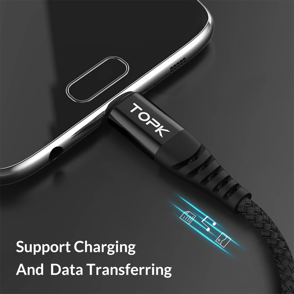 TOPK Micro USB кабель нейлоновый плетеный для синхронизации данных Samsung S7 Edge Xiaomi Redmi 4X