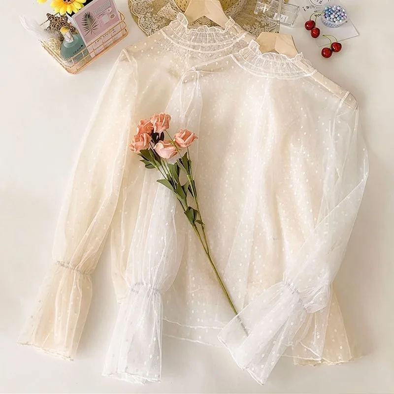 Кружевная рубашка в горошек Свободный Топ блузка | Женская одежда