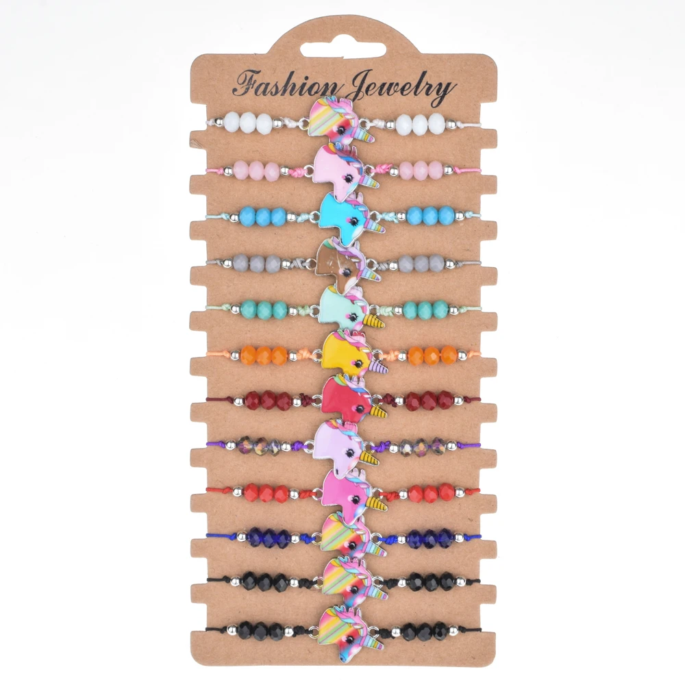 12 шт./лот хрустальные бусины браслеты с единорогом наборы для женщин