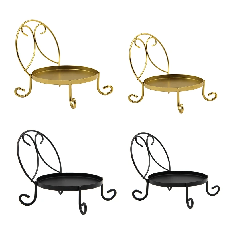 Metal Candle Holder Creative Small Round Chair Candlestick Jewelry Rack for Home Bedroom Living Room Office Decoration
