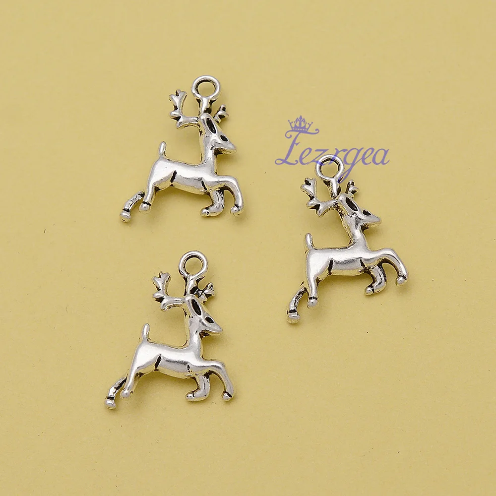 

25pcs/Lots 17x20mm Antique Silver Plated Christmas Winter Charms Deer Animals Pendants Creative Jewelry Making Parts Hand Made