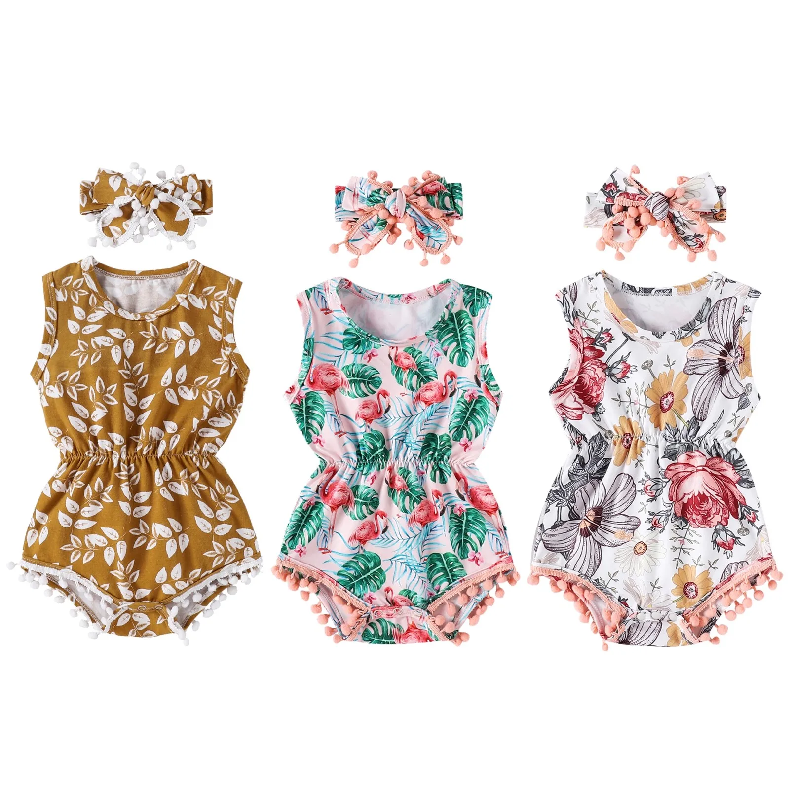 2 шт. Детский комбинезон с круглым вырезом без рукавов принтом