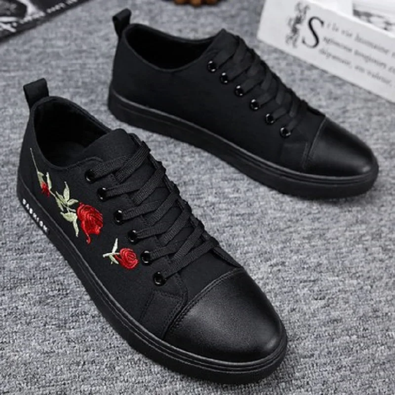 Мужская парусиновая обувь с низким вырезом вышивкой весна-осень 2019 | Обувь