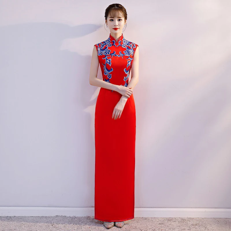 Белое Женское длинное Ципао китайское стильное платье с коротким рукавом Qipao