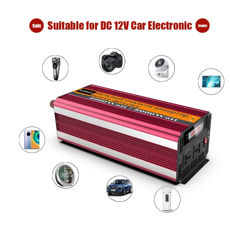 Инвертор 12v 24V 220v 4000W 8000W Пиковая мощность светодиодный цифровой дисплей для