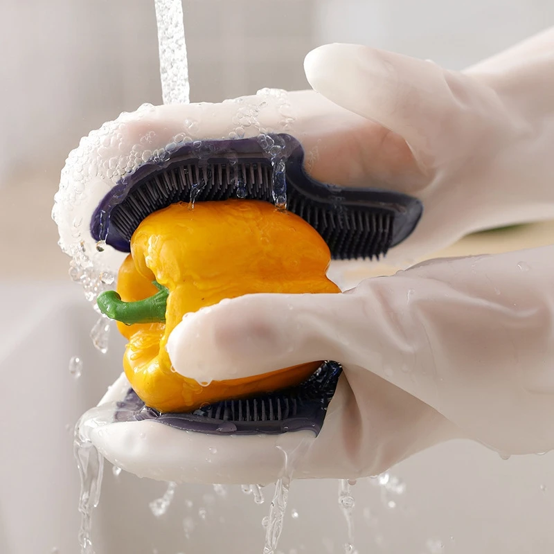 

3 Pair Dishwashing Gloves Kitchen Waterproof Anti Scalding Washing Scrub Silicone Sponge Washing Household Cleaning Tool