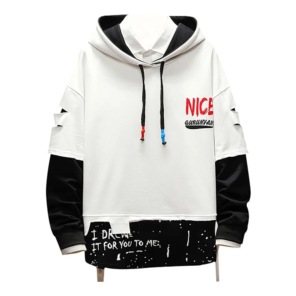 SAGACE мужская мода длинный рукав с буквенным принтом Сращивание толстовки свитшот