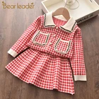 Bear Leaderзимняя одежда для девочек свитер с длинными рукавами платье в клетку комплект одежды для девочек из 2 предметов весенняя одежда для детей, одежда для девочек