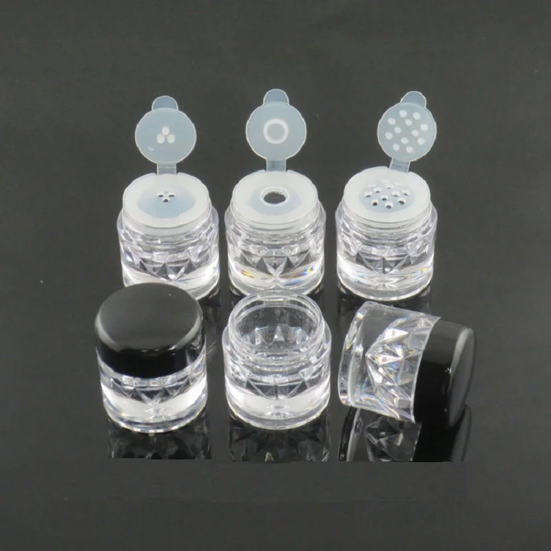 50 шт./лот 3 мл банка для рассыпчатой пудры с просеивателем прозрачный золотой