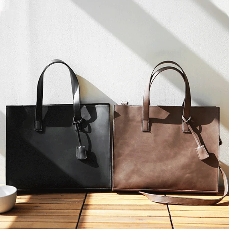 

Tote Bag Men's Briefcase Women's Handbag Female Lawyer Bag Leather Handbag Business Vintage Bag For Laptop Storage Of Documents