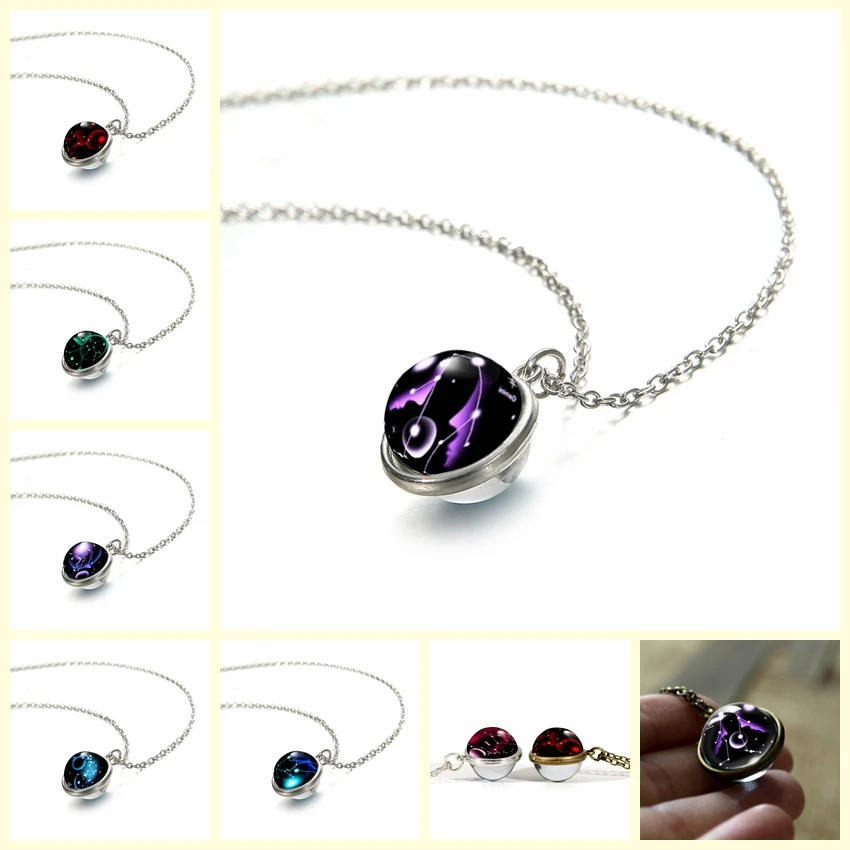 12 Zodiac Sign Pendant Necklace Glass Cabochon Double Galaxy Constellation Horoscope Astrology Necklace For Women Men Jewelry-1