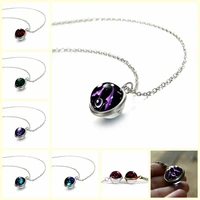 12 zodiac sign pendant necklace glass cabochon double galaxy constellation horoscope astrology necklace for women men jewelry 1