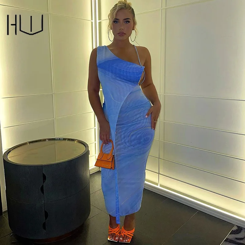 

One Shoulder Patchwork Sleeveless Bodycon Maxi Dress Party Vacation Holiday Casual Long Backless Pencil Dresses Summer Vestidos