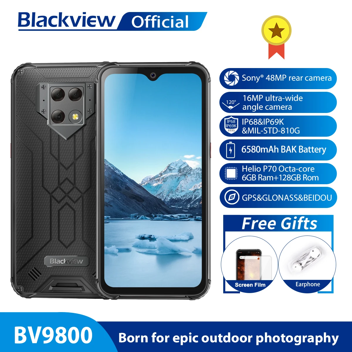 Blackview BV9800 Helio P70 Android 9.0 6GB+128GB Smartphone 48MP Rear Camera IP68 Waterproof 6580mAh 6.3