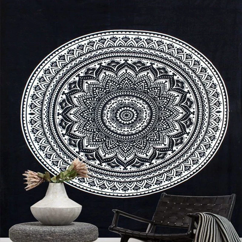 

Indian Mandala Tapestry Tai Chi Wall Hanging Tapestries Hippie Bohemian Black Brown Decorative Wall Carpet Yoga Mats