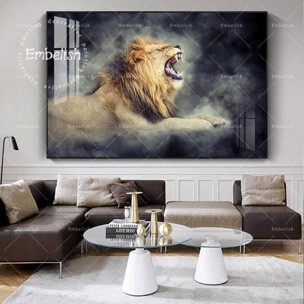 

Embelish 1 PC Large Size Male Lion In Smoke Cool Wall Art Posters For Living Room Canvas Painting Home Decor Animals Pictures