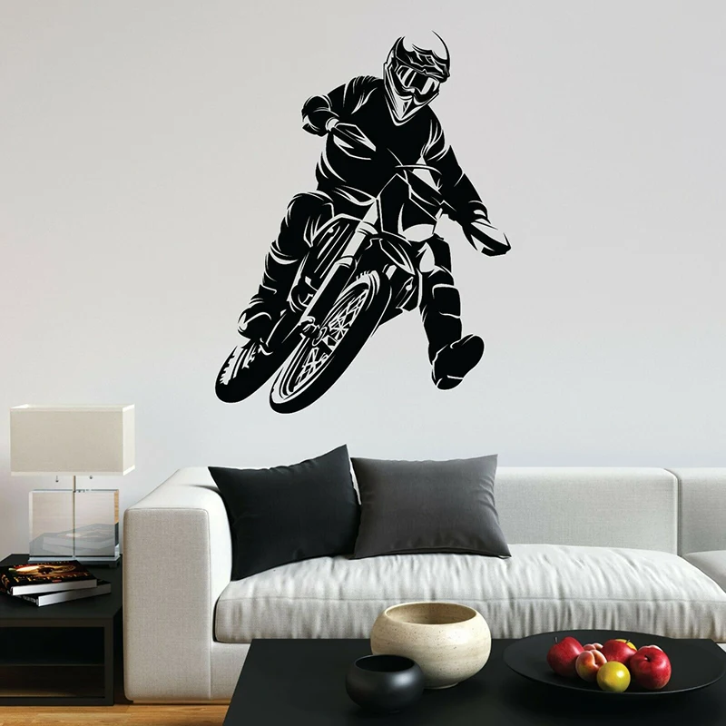 

Motocross Wall Decal MotorBike Rider Race Extreme Sport Helmet Vinyl Window Stickers Home Decor for Garage Man Cave Bedroom E438