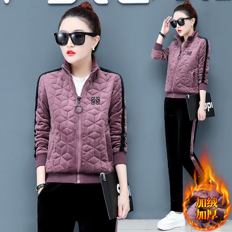 Женский бархатный костюм двойка Модный комплект из куртки и брюк большого