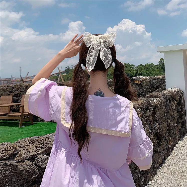 

Japanese sweet student dress kawaii lolita navy style dress Cos Loli Soft Girl short sleeve Vestidos