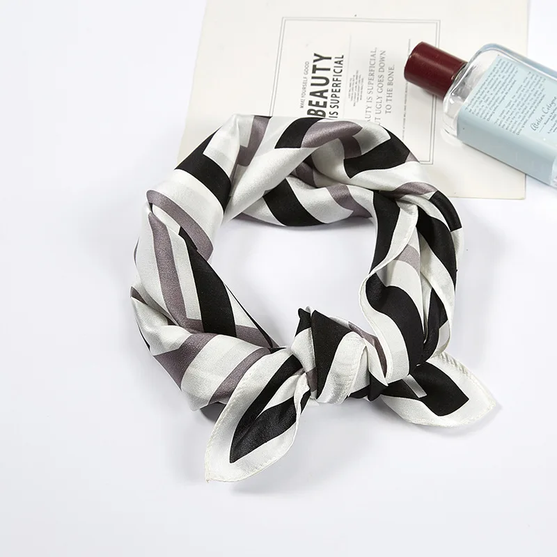 

FXAASS Women Hijab Square Scarf Fashion Lady Retro Luxury 100% Mulberry Silk Scarf Shawls 52*52cm Letter Cape Headband