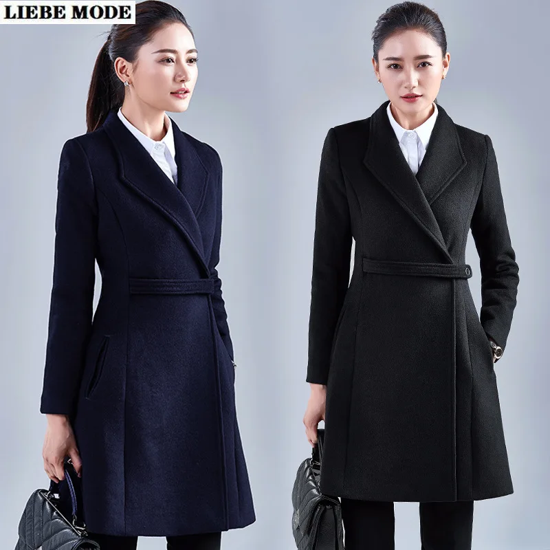 

Women's Fashion Formal Trench Coat for Women Spring Winter Slim Fit Long Blazer Wool Blend Notched Work Wear Windbreaker