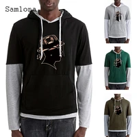 samlona plus size men fashion cartoon print t shirt long sleeve hooded top 2022 spring new casual pullovers sexy mens clothing