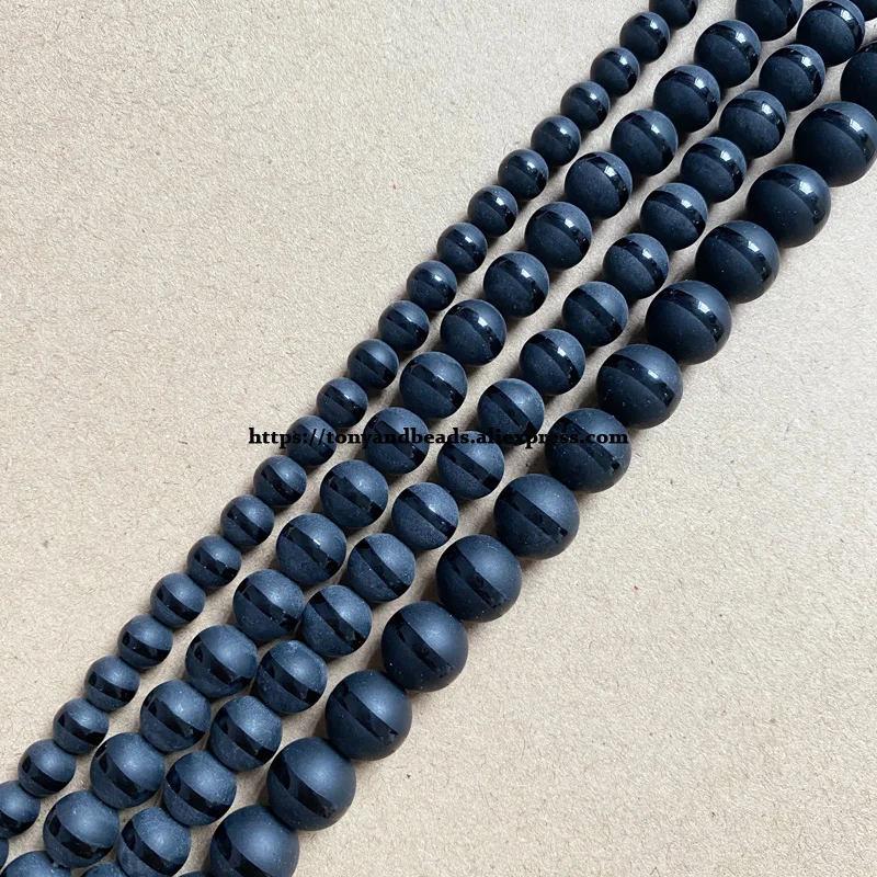 

Synthetic Stone Matte Smooth Line Black Onyx Agate Round Loose Beads 15" Strand 6 8 10 12MM Pick Size For Jewelry Making