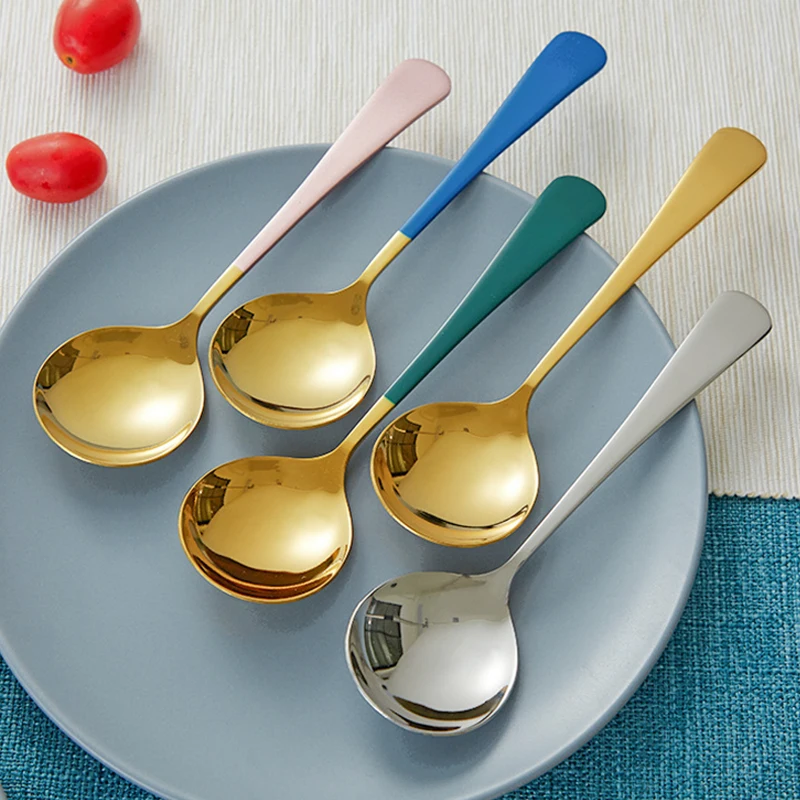 

5pcs/lot Stainless Steel Coffee Latte Spoon Ice Cream Dessert Spoon Kitchen Rice Soup Spoons Stirring Tool High Quality