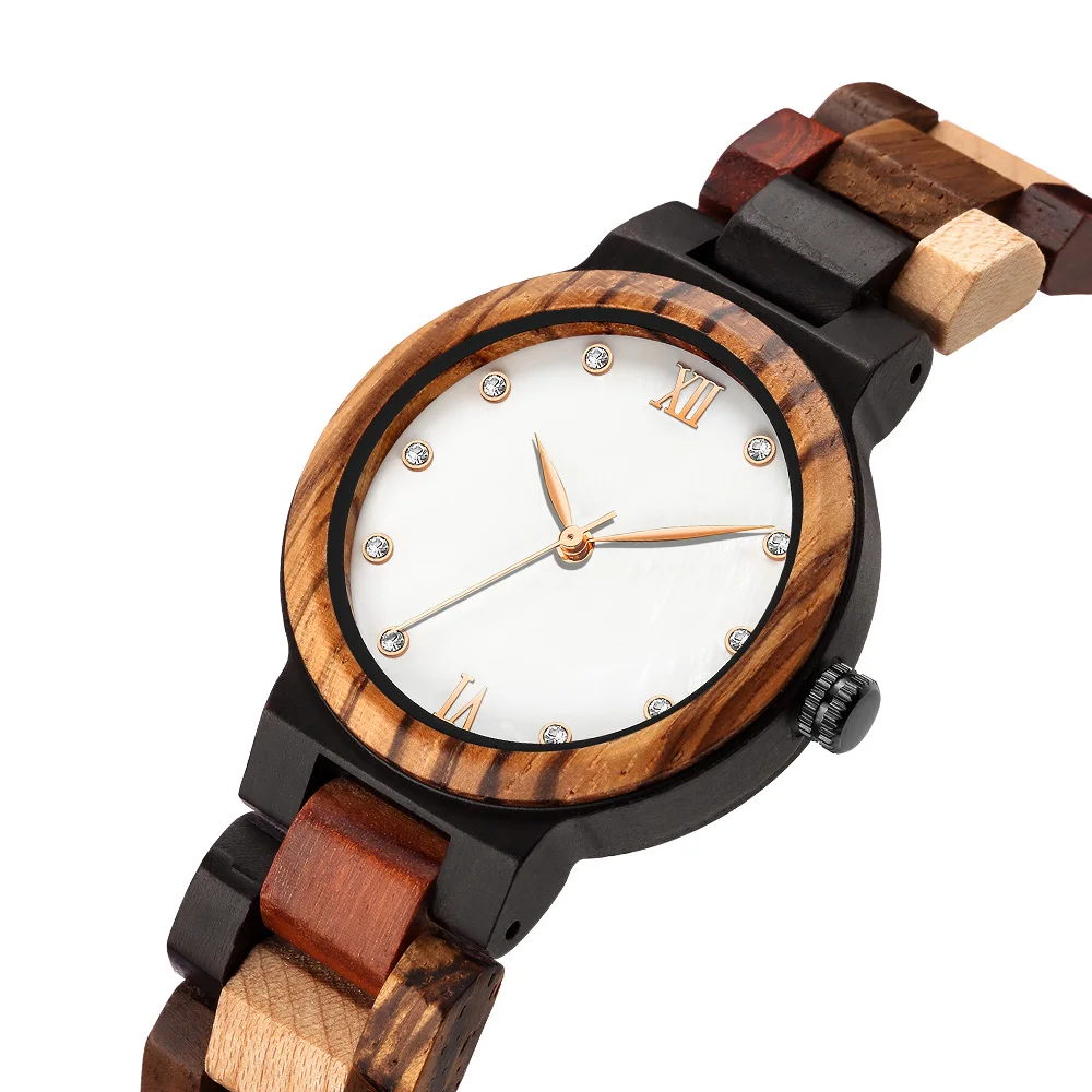 Kunhuang Wood Watch for Women Small Pearl Oyster Color Wood Lightweight Natural Japanese Personalized Sport Quartz Wristwatch