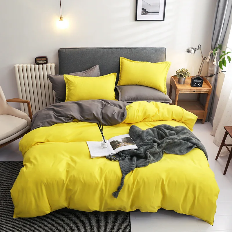 

Домашний текстиль, минималистичный желтый Модный комплект постельного белья, двойная простыня, роскошное постельное белье королевского размера, пододеяльник, простыня, наволочка