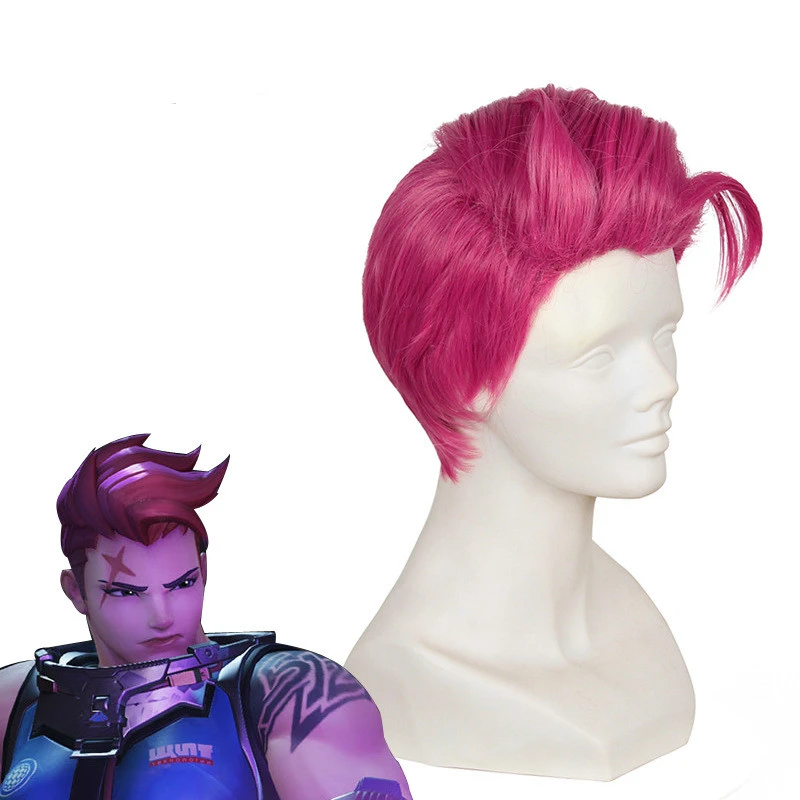 Парик для косплея Game Overwatch Ow Zarya розовый короткие волосы из высокотемпературного