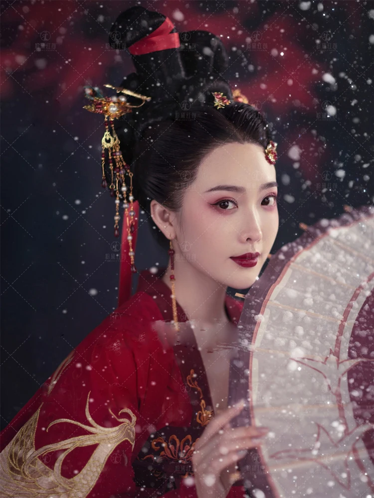 Meng Hun Xiang WYJN Красный Феникс вышитые Hanfu Зимний снег тематическая фотография костюм