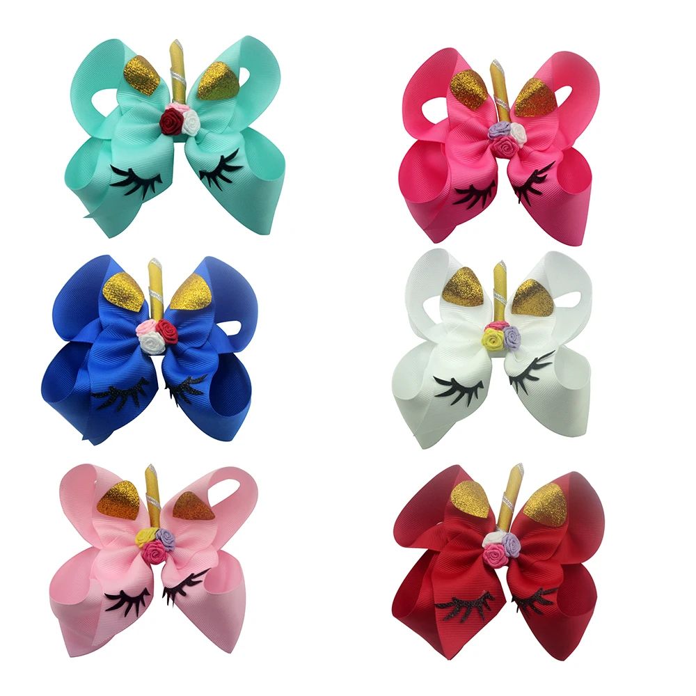 

5 Inch Flower Unicorn Bright Color Girl Hairpin Solid Color Bow Children Hair Bows