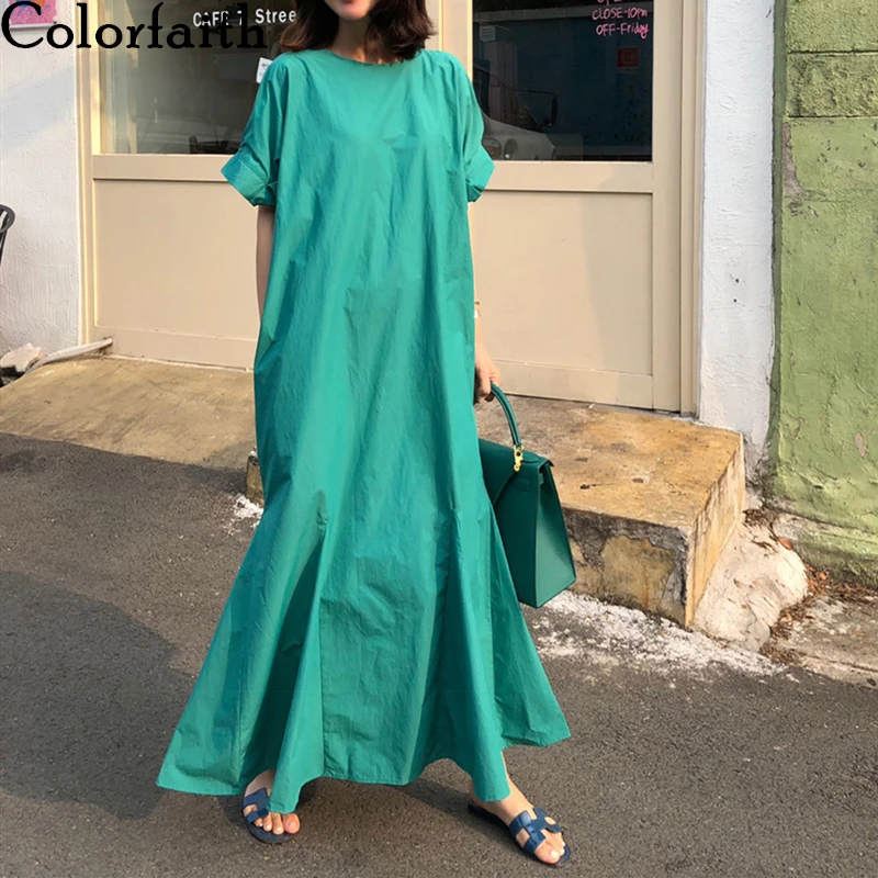 

Colorfaith, новинка 2022, однотонные, большие, высокая талия, корейская мода, элегантные, винтажные, женские, весна-лето, длинные платья DR6994