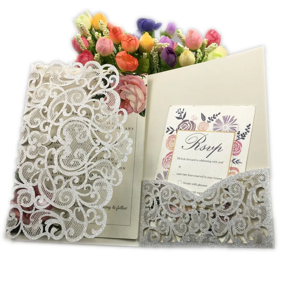 Бесплатная доставка набор золотистых блестящих свадебных приглашений с