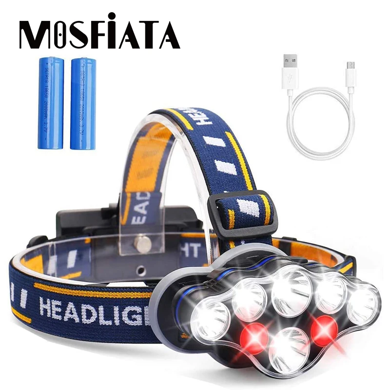 

MOSFiATA LED Headlamp 8 LED 8 Modes Headlight 18650 Battery USB Rechargeable Waterproof Head Lamp for Camping Gear